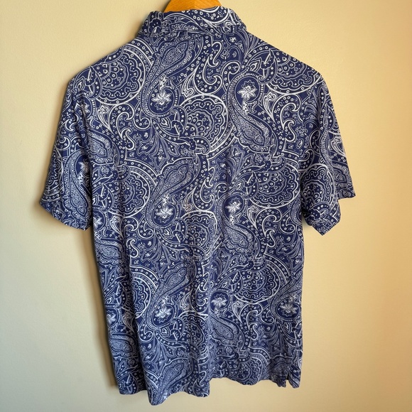 Vintage Peter Millar Crown Soft Abstract Paisley Polo Shirt Short Sleeve Blue M - Picture 6 of 13